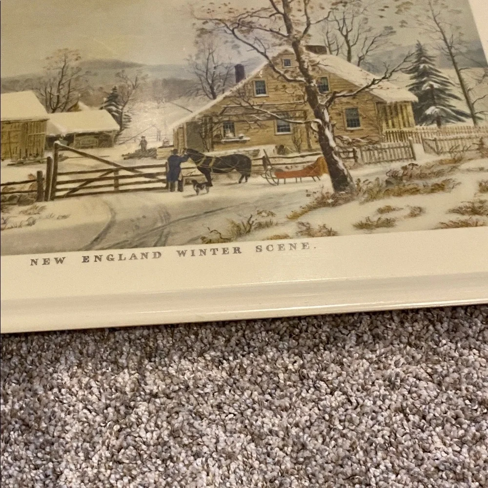 Vintage Style Cream Serving Tray. New England Winter Scene.